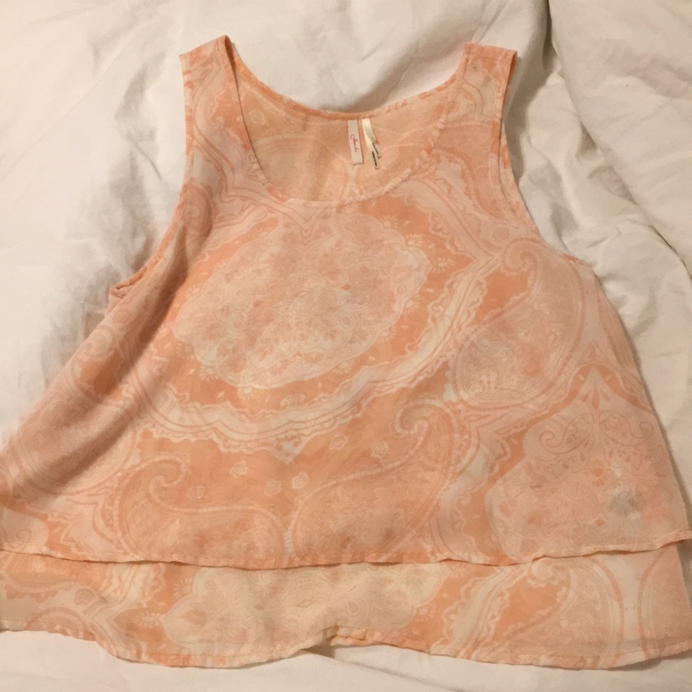 Blush patterned sheer top with double-layered look